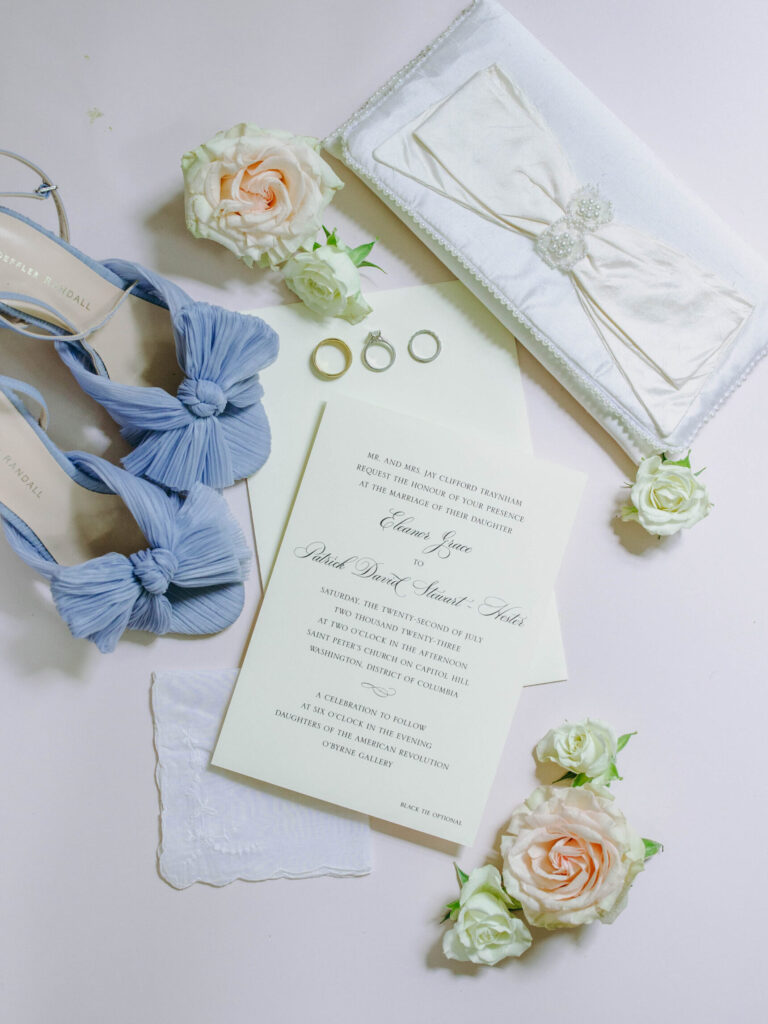 white timeless and classic wedding flat lay